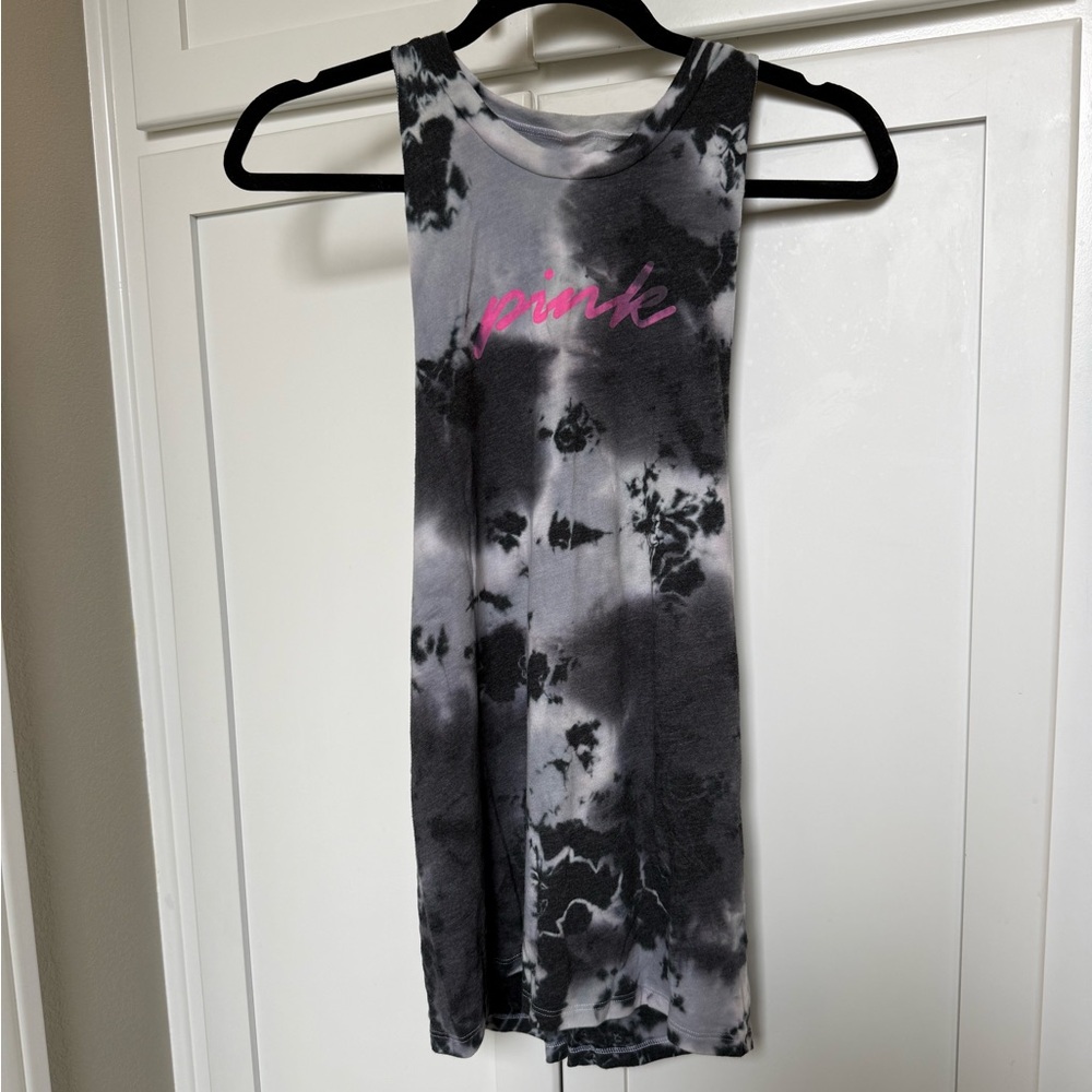 PINK Tie-Dye Tank Top - Black & Gray with Pink Logo